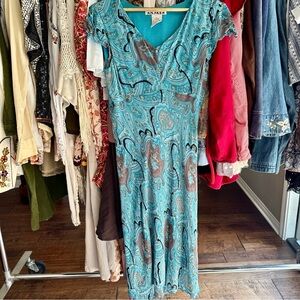 AMI Blue Paisley Boho Midi Dress – Y2K